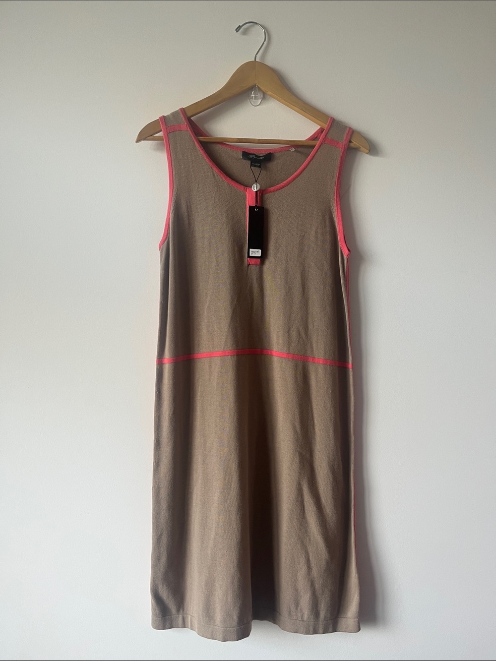 NEW Christopher Fischer 100% Cotton Sleeveless Taupe Dress with Pink Trim